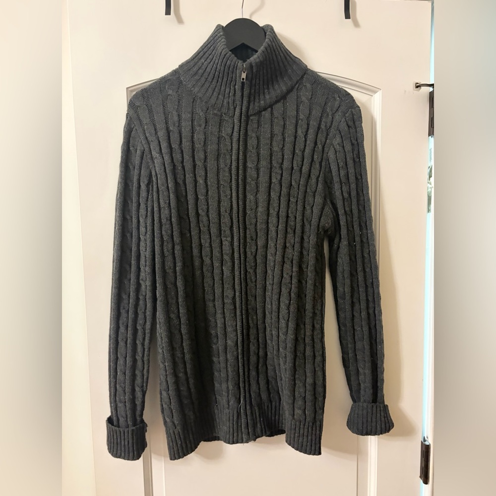 Men's Gray Cable Knit Cardigan (full zip) Sweater